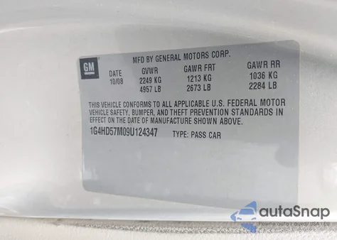 2009 Buick Lucerne Cxl из США, поврежденный, VIN 1G4HD57M09U124347